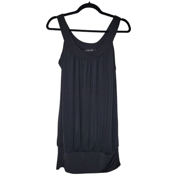 Vintage 90s Y2k Rampage Top Womens M Black Beaded Flowy Sleeveless Silky Feel - Picture 1 of 6